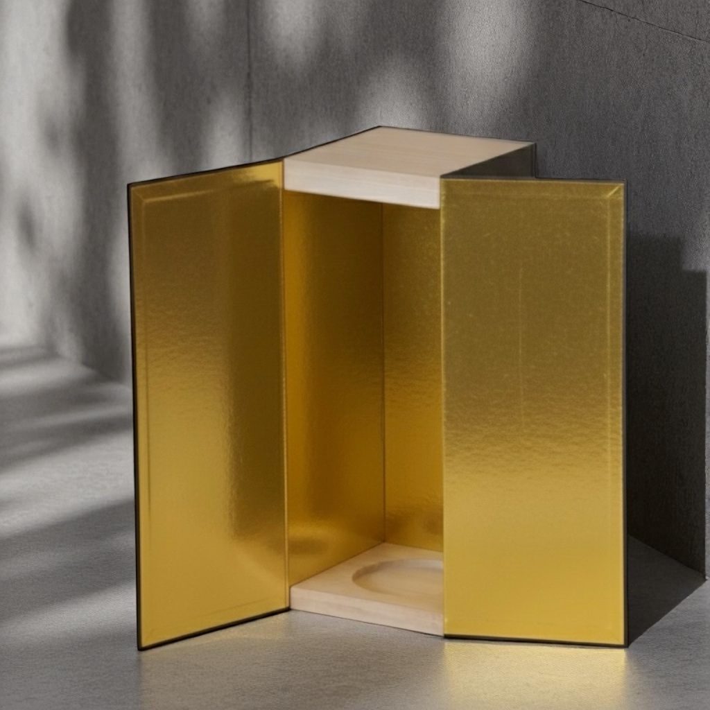 佐賀ダンボール商会 BOXTAILOR｜金色の観音開き高級貼り箱｜日本酒・ウイスキー・ギフトボトル向けオーダーメイドパッケージ