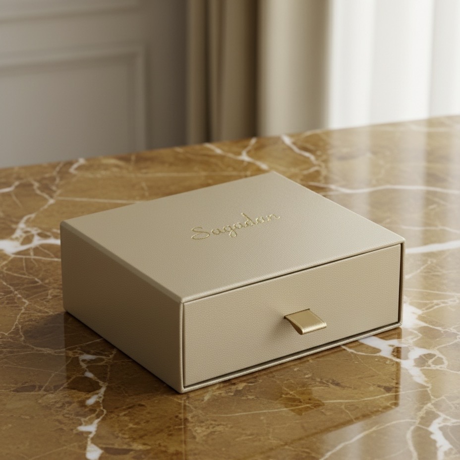 佐賀ダンボール商会 BOXTAILOR｜ピンクベージュの引き出し式高級貼り箱｜洋菓子・チョコレート・スイーツギフト向けパッケージ