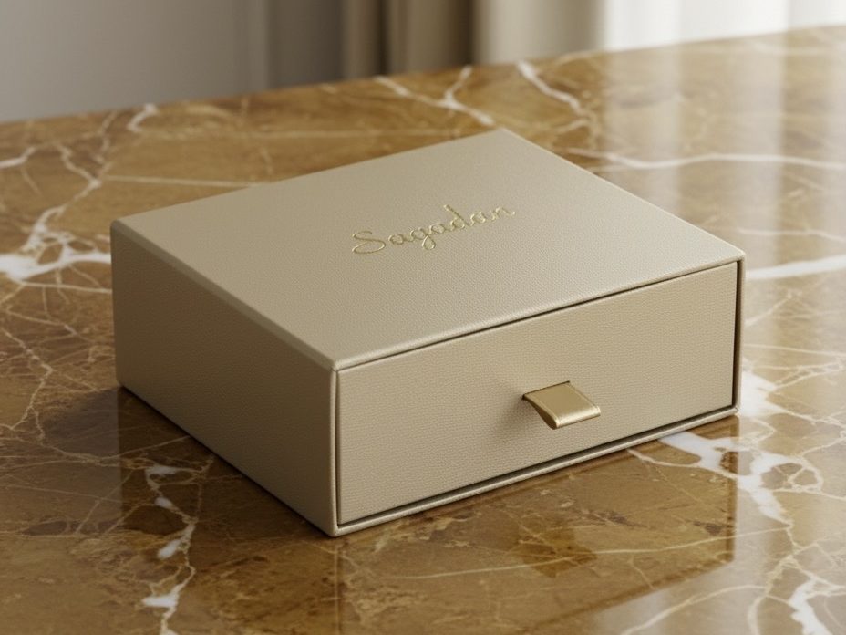 佐賀ダンボール商会 BOXTAILOR｜ピンクベージュの引き出し式高級貼り箱｜洋菓子・チョコレート・スイーツギフト向けパッケージ